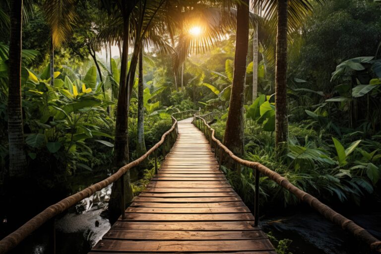 wooden path in tropical forest picjumbo com